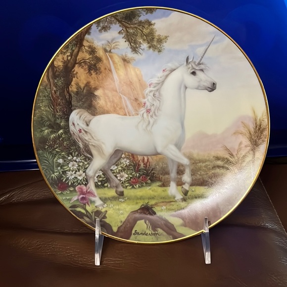 Vintage Tropical Paradise of the Unicorn Plate with Gold Trim by Ruth Sanderson - Picture 1 of 5